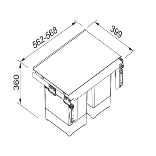 Franke - Sorter Garbo - 60-2 - 2x18 liter deur-gemonteerde afvalemmer & recyclebak