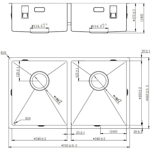 Lorreine - Dubbele RVS Keukenspoelbak - 3434-R - 800mm