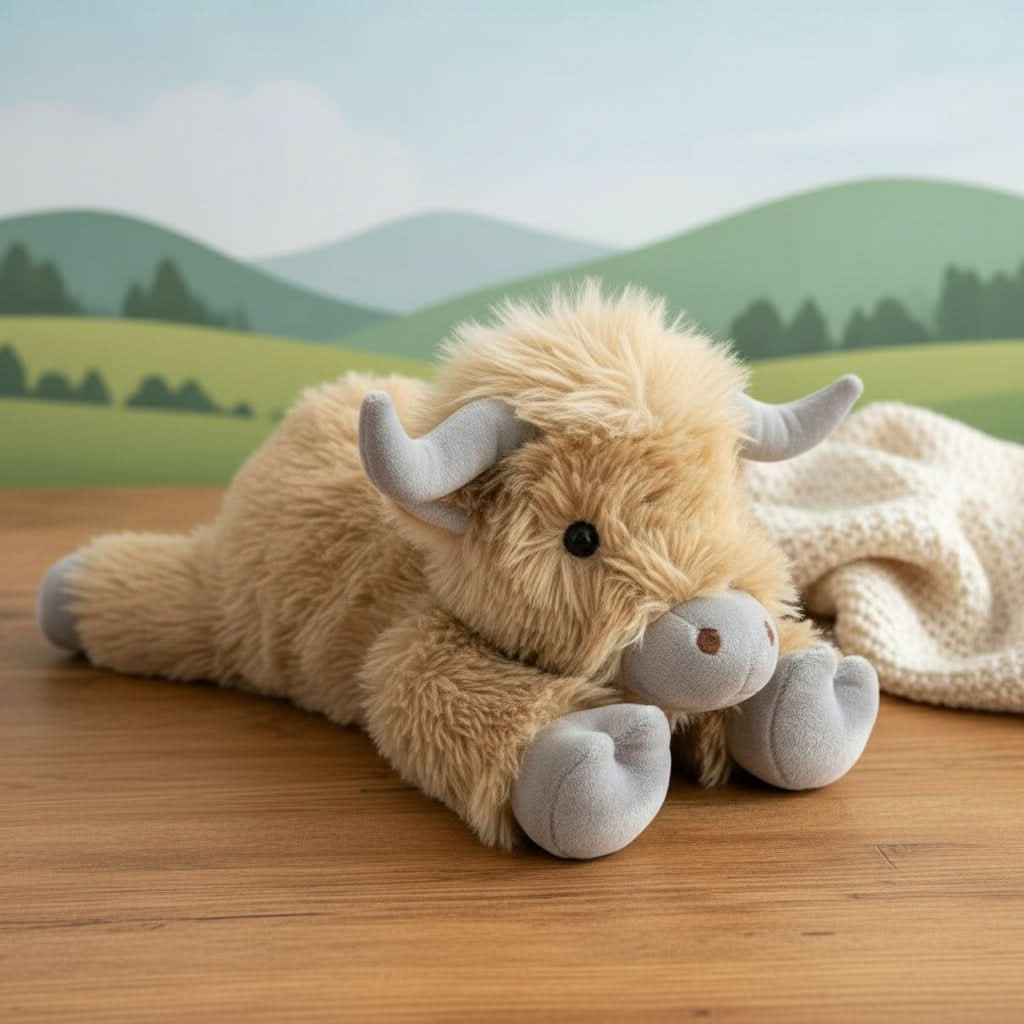 HEATHERMO – Enchanting Highland Cattle Plush Toy with Fluffy, Rustic Charm 0