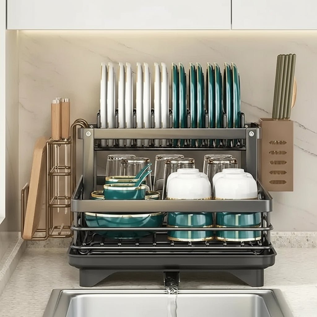 KITCHENFORM – Foldable stainless steel dish rack, space-saving design for modern kitchens 7