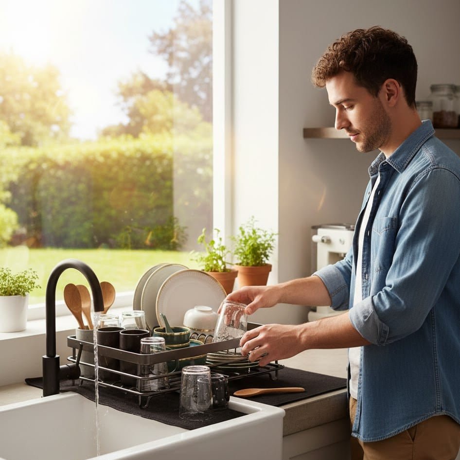 KITCHENFORM – Foldable stainless steel dish rack, space-saving design for modern kitchens 8